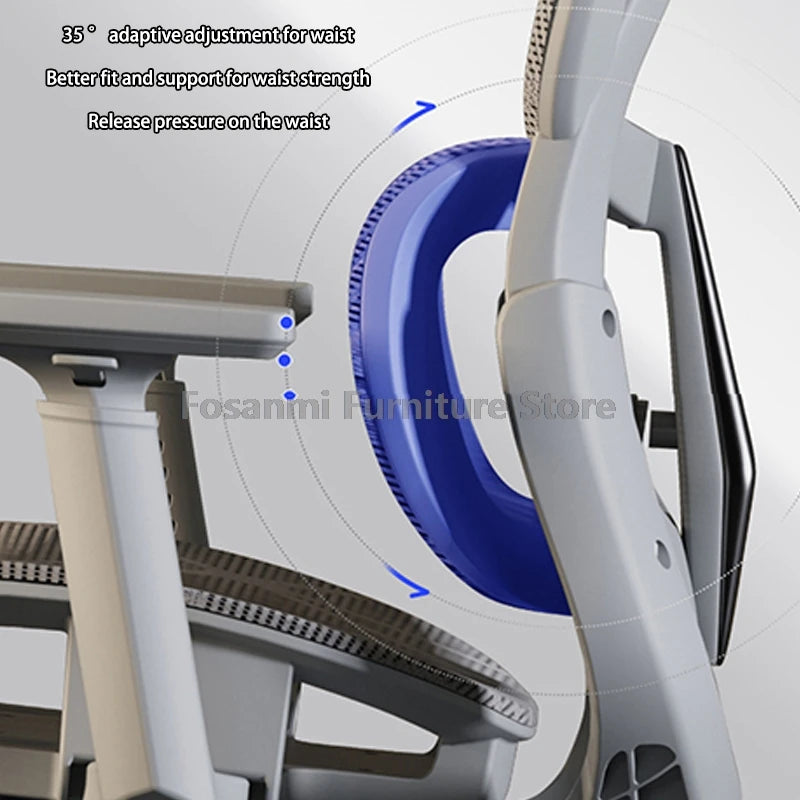 Cadeira de escritório em malha respirável para computador com apoios de braços e apoio lombar, cadeira ergonómica ajustável para secretária, casa e gaming, com encosto de cabeça