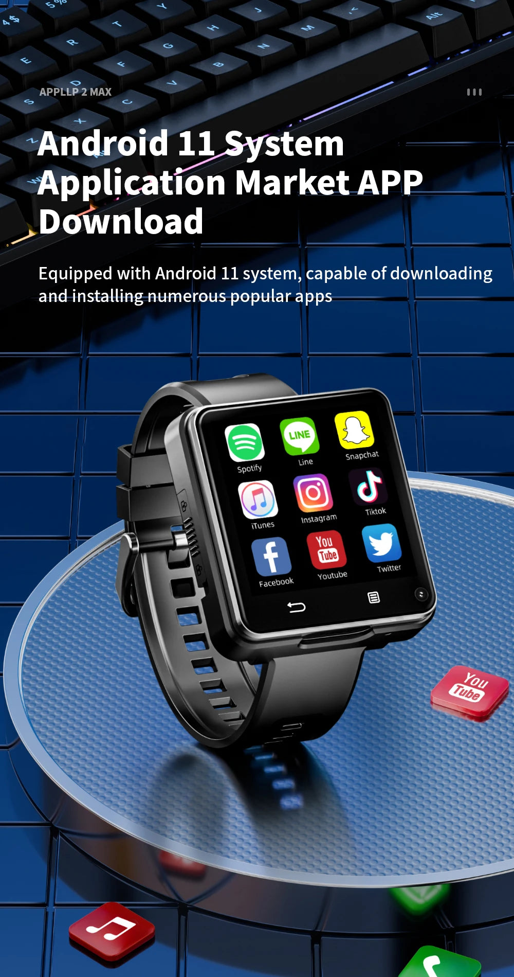 Domars Full Netcom Multi-language Smart Watch 2.64-inch Large Screen 1200mAh Large Battery Video Call APP Downloading