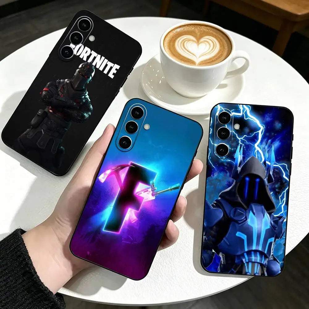 Custodia per telefono R-Royales F-Fortnites Gaming in silicone morbido nero per Samsung Galaxy A73, A72, A71, A70, A53, A52, A51