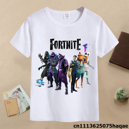 Sommer-Fortnite-Kinder-T-Shirt mit Cartoon-Spielfigur-Print, lässiges Sport-T-Shirt für Jungen, kurzärmelig, Kinderbekleidung