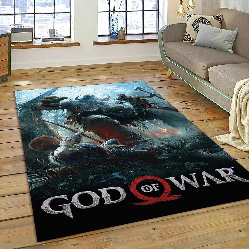 God of War Games Kratos Cartoon 3D Rug Carpet for Living Room Bedroom Home Decor,Floor Mat Non-slip Decoration for Sofa Doormat