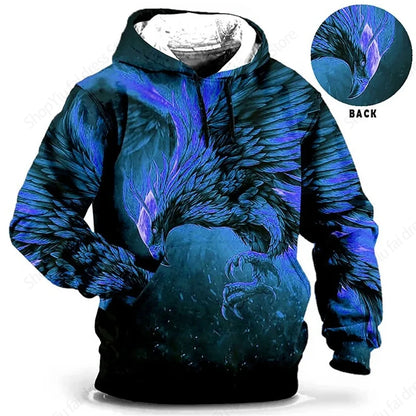 Sweat à capuz vintage para homem com padrão de lobo e abelha, estampado 3D, sweatshirt de moda, casaco para rapaz e mulher, fato de treino 6XL