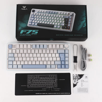EPOMAKER AULA F75 ISO-ES 75% Spanische QWERTY Hot-Swap, Gasket-Mounted, kabelgebundene/Bluetooth/2.4GHz kabellose mechanische Gaming-Tastatur mit RGB-Hintergrundbeleuchtung