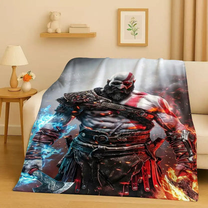 Kratos God of War Game Cartoon Gamer Flannel Blanket,Ultra Soft Warm Plush Throw for Home Bedroom Bed Sofa Cover Picnic Kids