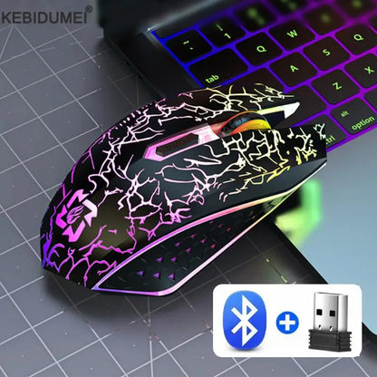 Ratón inalámbrico Bluetooth 2.4GHz recargable con retroiluminación RGB, 1600 DPI, diseño ergonómico, ratón gaming para PC, portátil y Macbook
