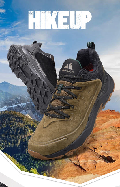 HIKEUP Latest Men's Hiking Shoes, Wear-Resistant Non-Slip Outdoor Sneakers, Rock Climbing Trekking Hunting Men Sports Suede Leather
