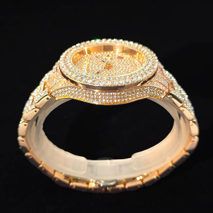 Men's Gold Quartz Watches Calendar Week Display Diamond Watch For Man Dropshipping
