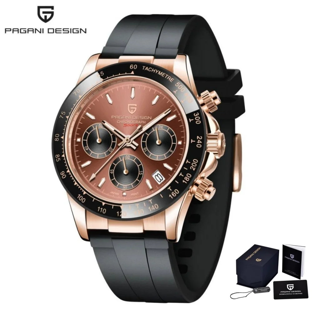 Novo Original PAGANI DESIGN PD-1664 Relógio de Pulso de Luxo para Homem, Movimento de Quartzo Japonês VK63, Safira, Cronógrafo Resistente à Água, Dourado