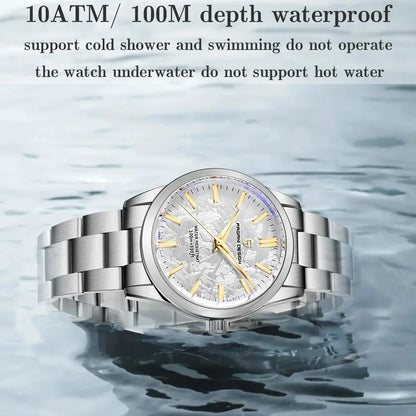 Relógio masculino PAGANI DESIGN 40MM com mostrador de meteorito, quartzo, luxo business, safira, aço inoxidável 316L, resistente à água 100M