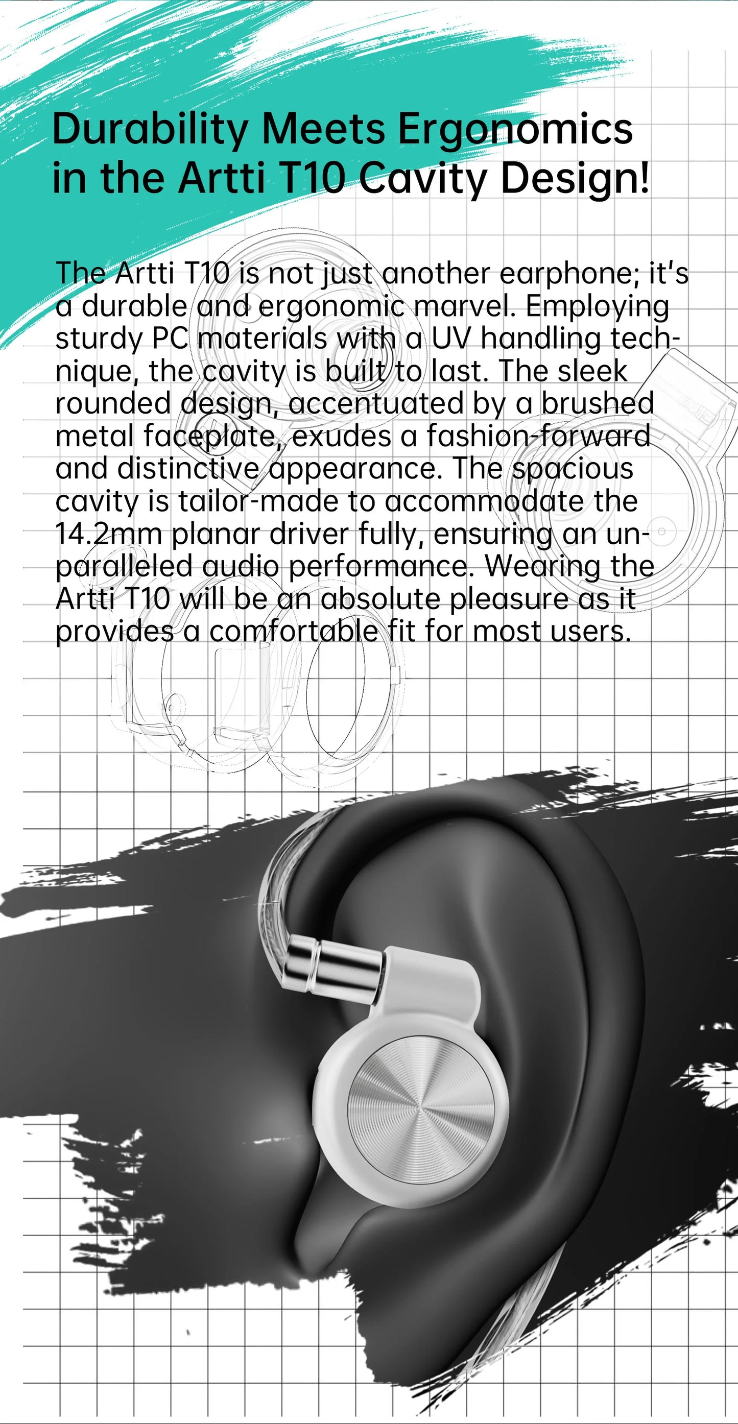 ARTTI T10&R1&R2 In-Ear HiFi Earphones Wired IEMs Monitors 14.2mm Planar Driver Textured Bass 0.78mm 2pin & 3.5MM/4.4MM Connector