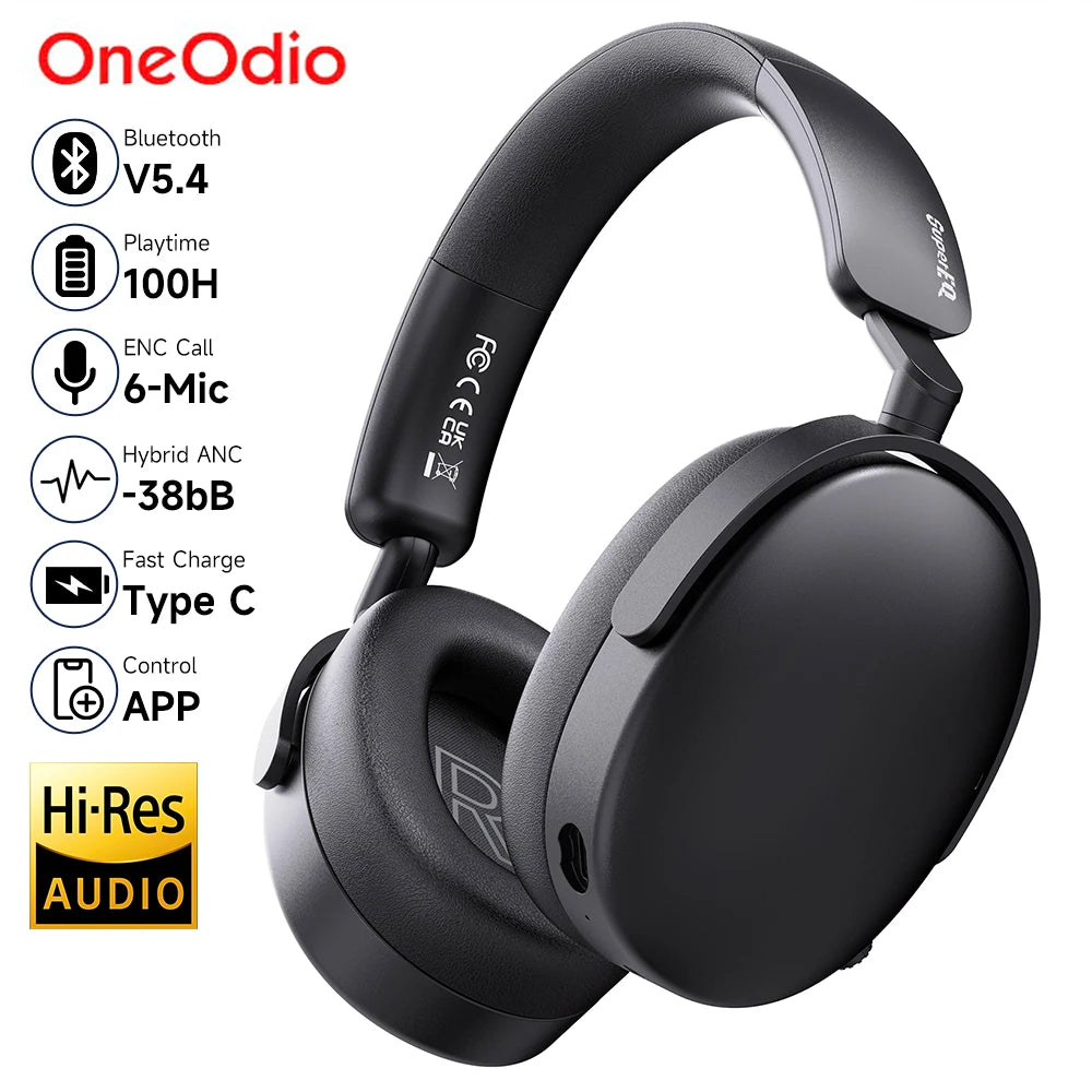 Oneodio SuperEQ A200 kabellose Bluetooth 5.4 ANC-Kopfhörer – Over-Ear-Noise-Cancelling-Headset mit ENC-Mikrofon, Hi-Res Audio & App-Steuerung