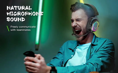 Auscultadores Gaming FIFINE RGB com Microfone – Auscultadores com Fios Over-Ear e Som Surround 7.1 para PC, PS4 e PS5 com 3 Modos EQ