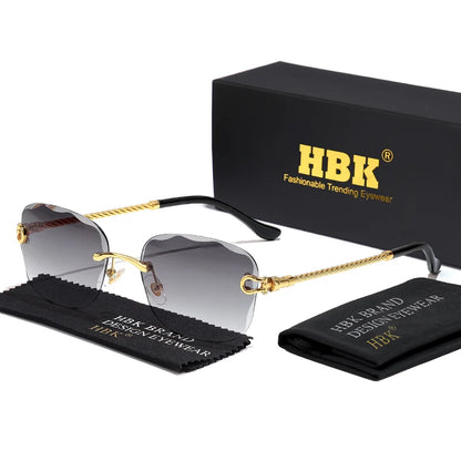 HBK Frameless Metal Sunglasses Men Wave Cutting Sun Glasses for Women Travel Shopping Shades Eyeglass UV400 Summer Style