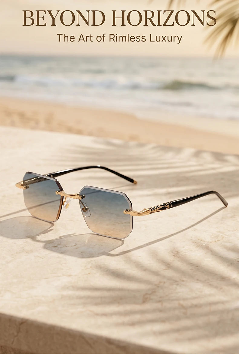 Square Rimless Punk Sunglasses Men 2026 Luxury Brand  Polygon Frameless Sun Glasses For Male Steampunk Driving Eyewear Shades