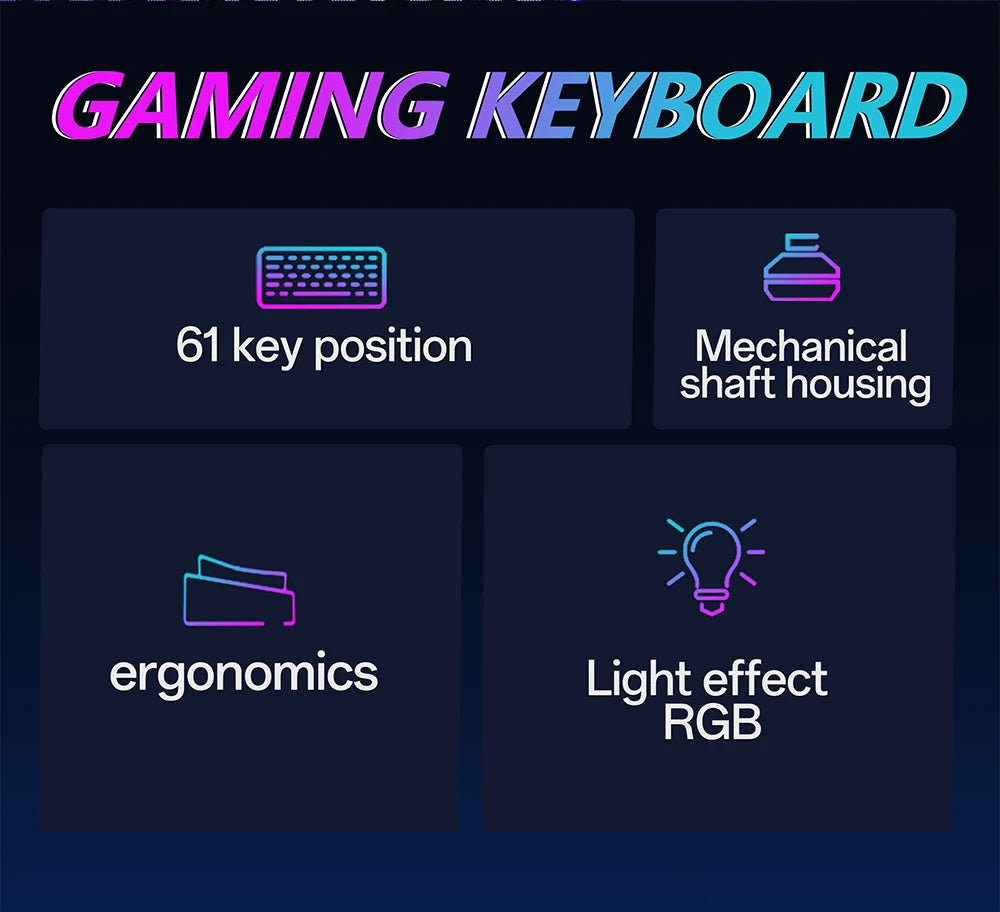 MUCAI MKA610Z Mechanical Color Esports Gaming Keyboard Ergonomic 61 Key Compact Response Fast RGB Light Effect Hot Plug