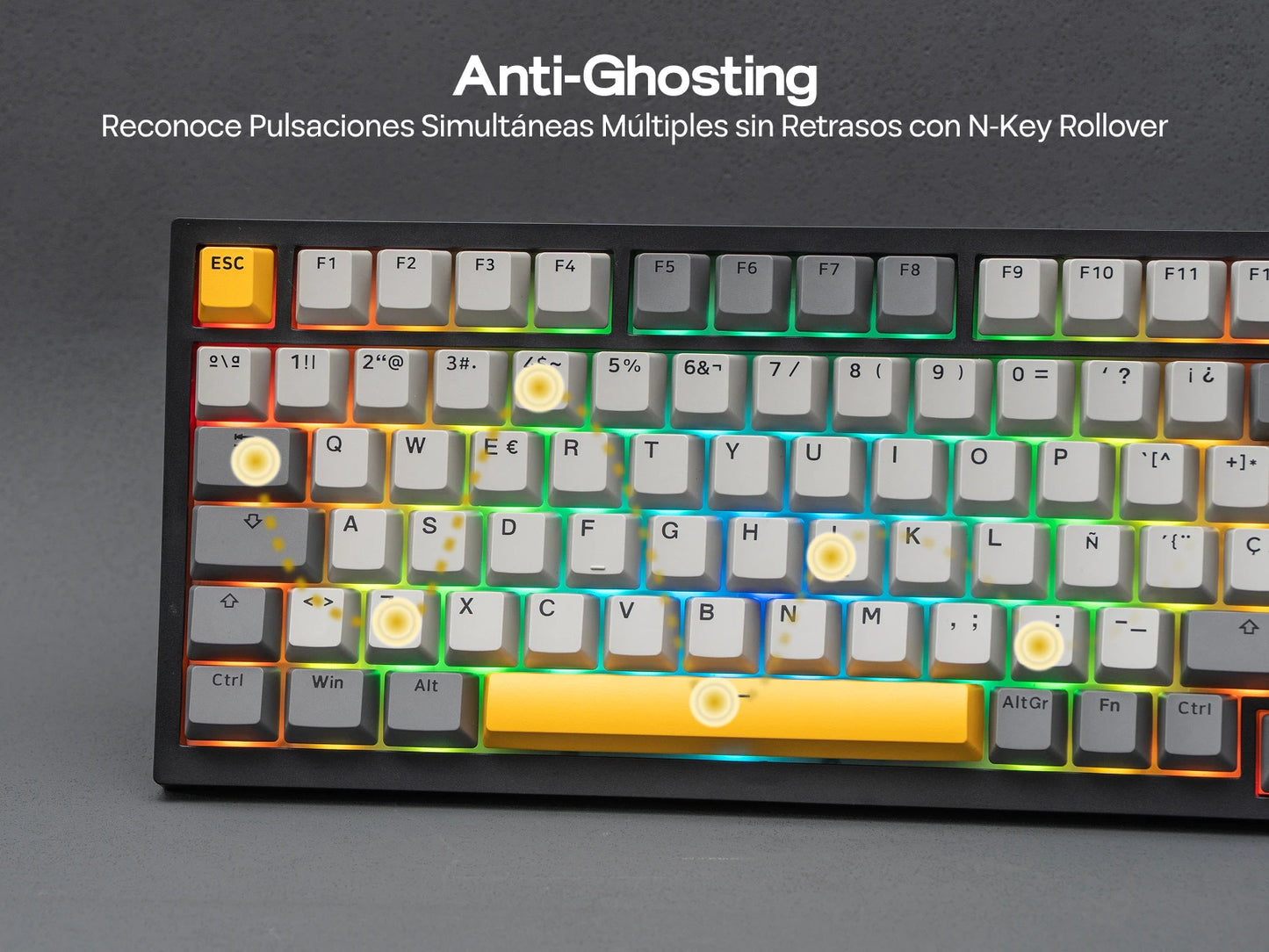 Teclado mecânico ISO-ES EPOMAKER X AJAZZ AK820 PRO 75% com layout espanhol, com fios/2.4GHz/BT, ecrã e botão rotativo para PC/Mac
