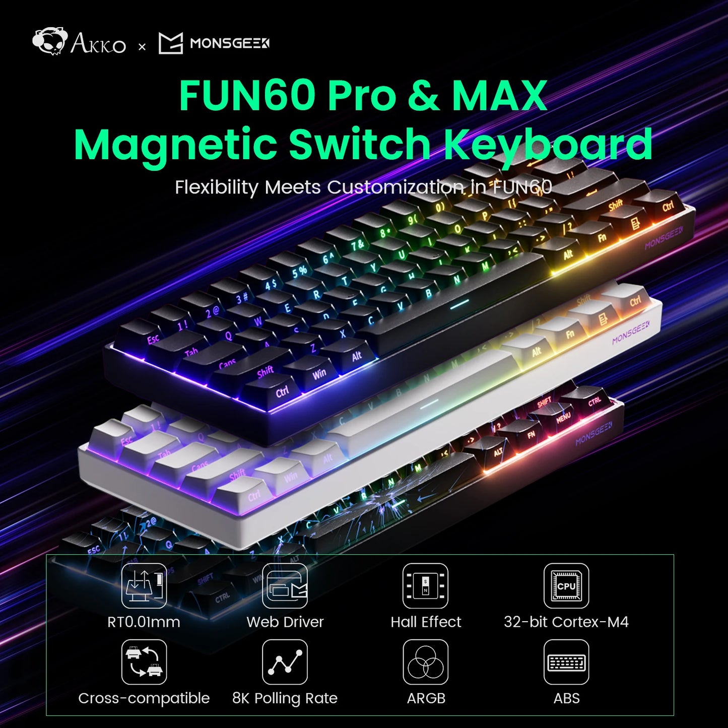 Akko MonsGeek FUN68 FUN60 PRO&MAX Tastiera magnetica HE 60% 65% Tastiere da gaming Rapid Trigger 8K Tastiera custom per gamer Esports