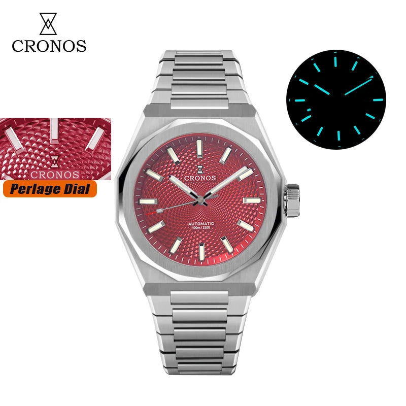Cronos New Rhombus Perlage 39mm Dial PT5004 Miyota 90S5 See-through Caseback Men Automatic Wristwatches 10ATM Luminous