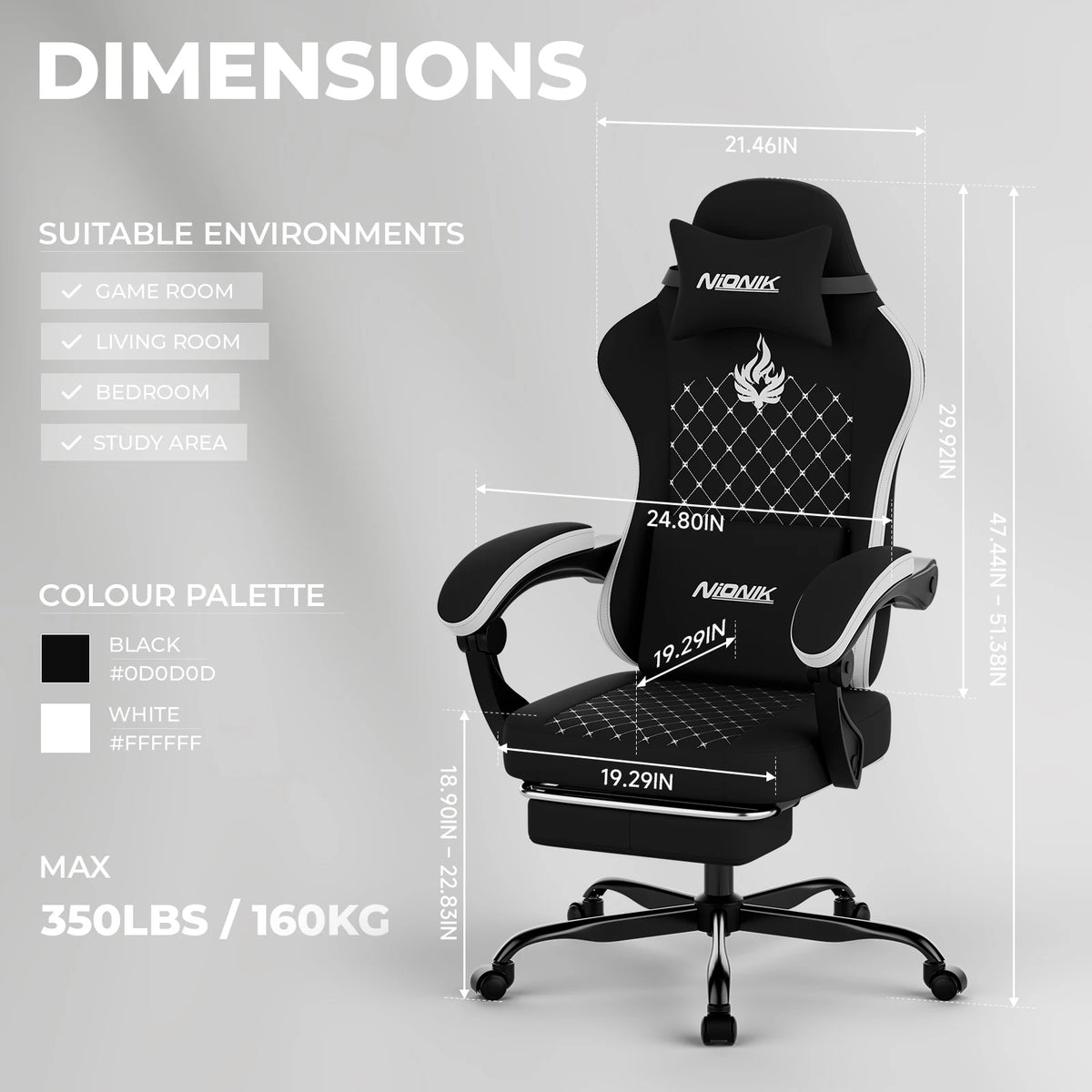 Gaming Chair High Back Ergonomic Office Chair with Footrest, Reclining Computer Gaming Chair, Adjustable Swivel Executive Desk Chair with Lumbar & Headrest Support