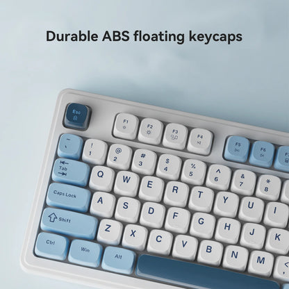 AJAZZ AF98 kabelgebundene/kabellose Tastatur mit mechanischem Tippgefühl, für das Büro, lange Akkulaufzeit, drei Modi, RGB-Mischbeleuchtung, ABS-Tastenkappen, ergonomisch