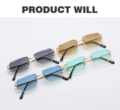 Retro Sunglasses Women Brand Designer Rimless Sun Glasses Fashion Shades Irregular Cutting Lens Ladies Frameless Eyeglasses