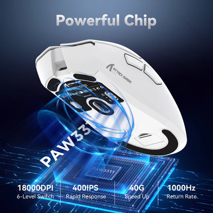 ATTACK SHARK R1 Tri-Mode-Gaming-Maus, PixArt PAW3311 Sensor, 18000 DPI, 1000hz, 59g ultraleicht für große Hände, für PC/Mac