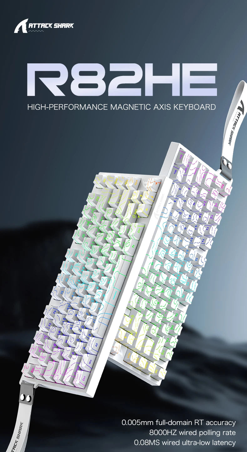 Tastiera gaming magnetica cablata ATTACK SHARK R82 HE 75% RGB 8000Hz Rapid Trigger, attuazione 0.005mm