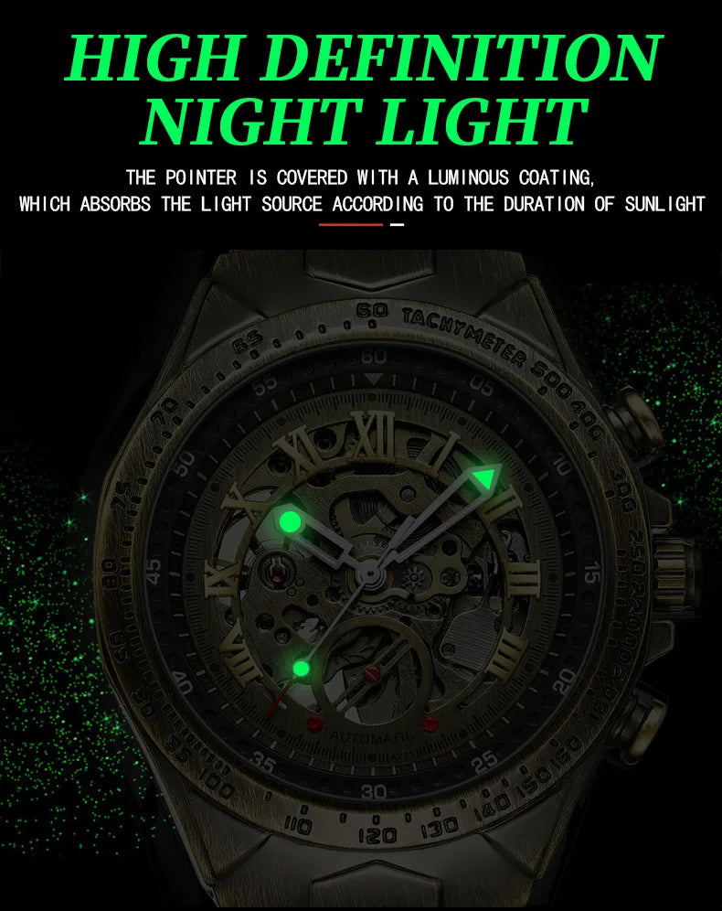 UTHAI Retro Men Watch Business Waterproof Bronze Automatic Mechanical Machine Watch Leather Strap Male Fashion Clock Wristwatch