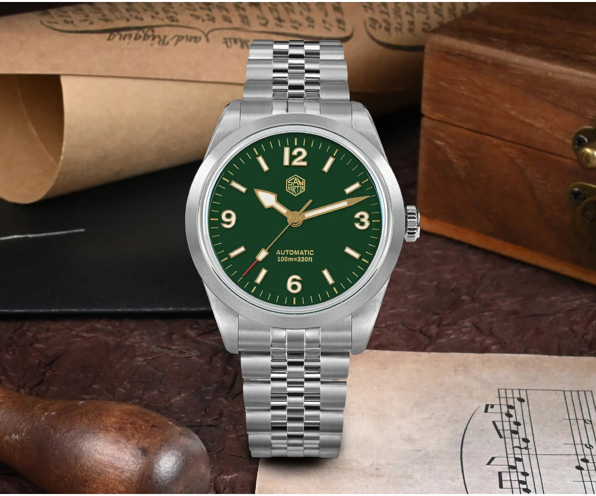 San Martin 38mm Men's Sport Watch Fashion Luxury Explore Climbing Automatic Mechanical Sapphire Waterproof 5 Links Bracelet BGW-9
