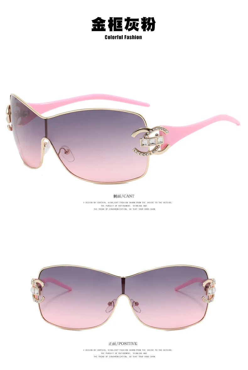 Luxury Rhinestone Punk Oversized One - Piece Frame Y2K Women's Sunglasses Trendy Brand Summer Men Sunglass Travel  Eyewear UV400