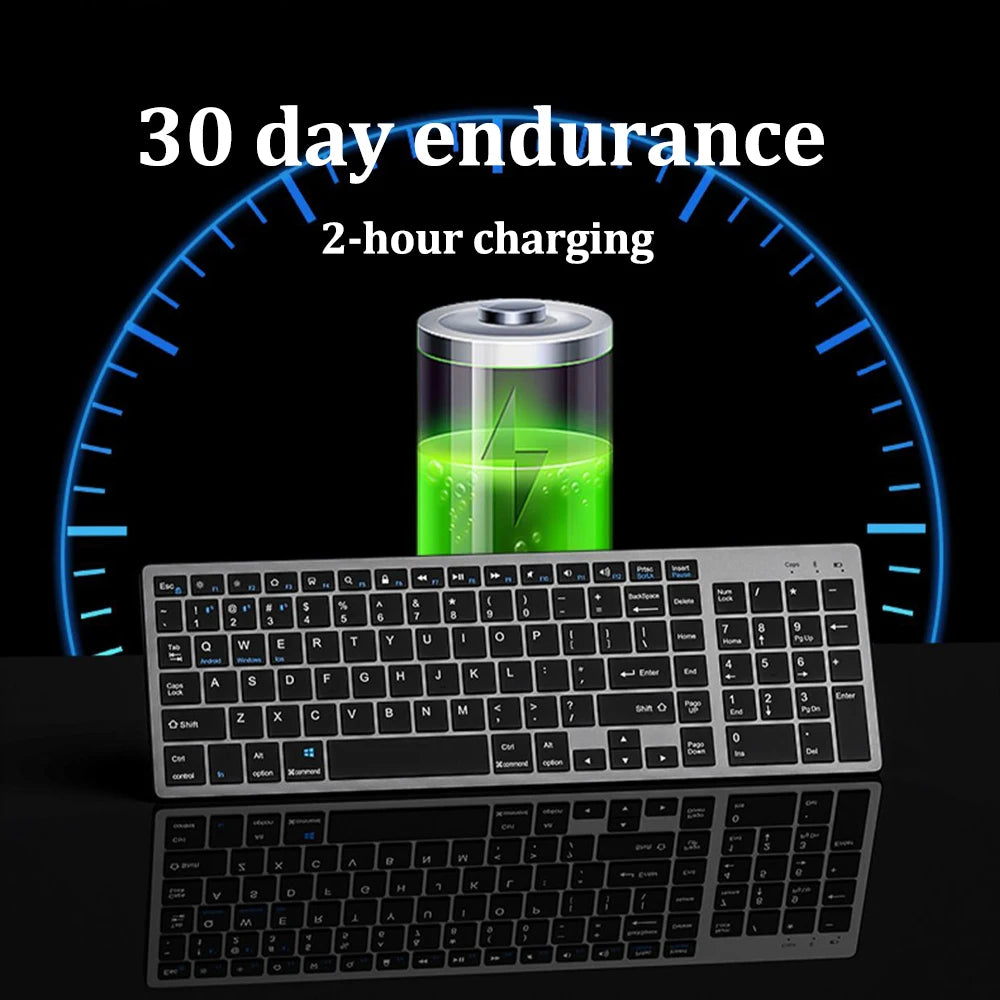 Dual-Mode Wireless Keyboard Bluetooth 5.0 & 2.4G Rechargeable Keyboard, 102 Keys Multi-Device Wireless Keyboard for MacBook, Laptop, Tablet & PC