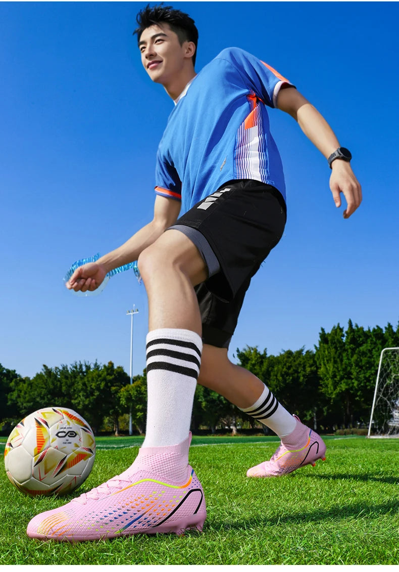 Chaussures de football FG/TF pour homme, bottes de football d'entraînement en plein air, baskets pour femme, chaussures de sport ultralégères antidérapantes, crampons de football pour terrain synthétique, grande taille