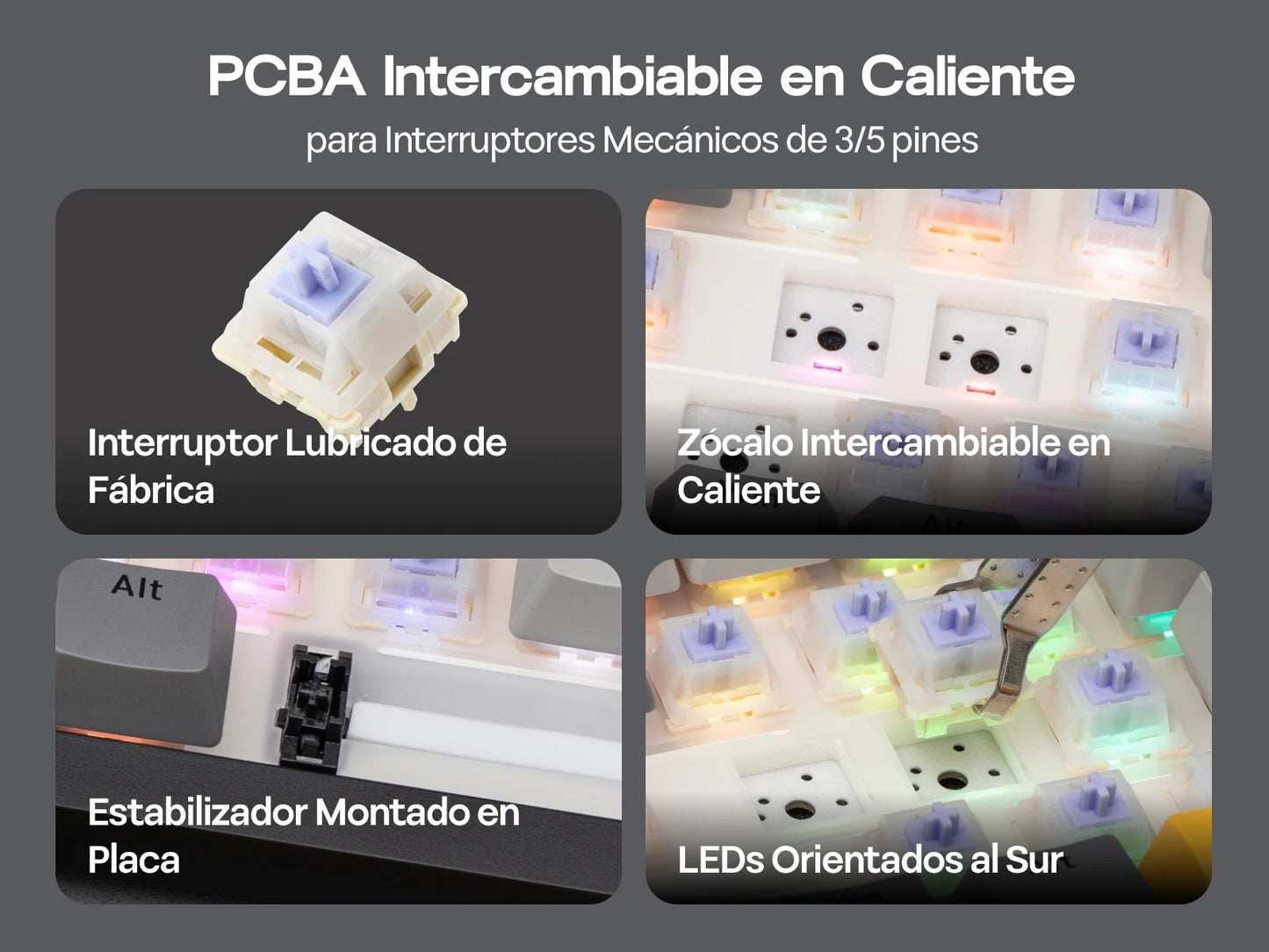 Teclado mecânico ISO-ES EPOMAKER X AJAZZ AK820 PRO 75% com layout espanhol, com fios/2.4GHz/BT, ecrã e botão rotativo para PC/Mac