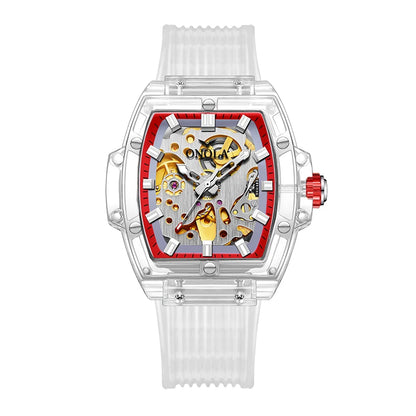 Luxury men's watch onola plastic transparent hollow full automatic mechanical watches men waterproof clock