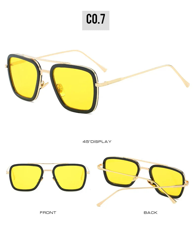 Sun Glasses Fashion Square frame Tony Stark Style Women Sunglasses Men Square Brand Design Sun Glasses Oculos Retro Male Iron