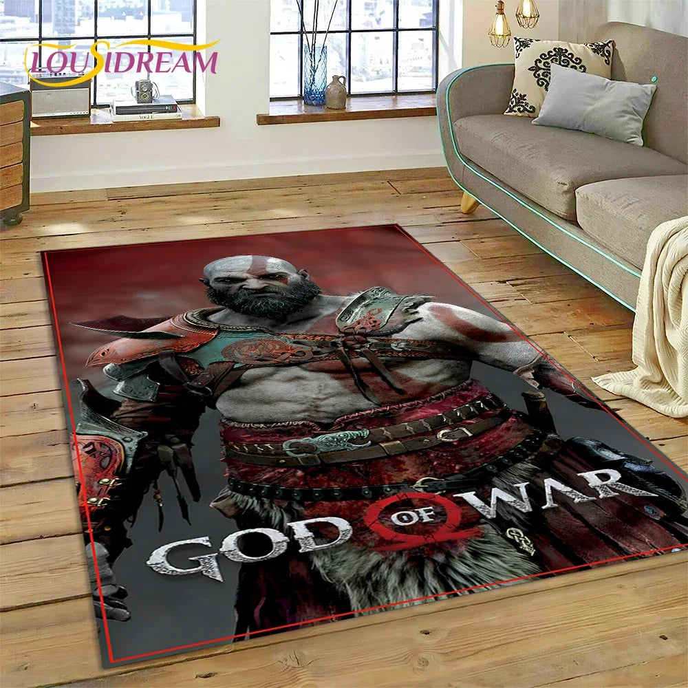 God of War Games Kratos Cartoon 3D Rug Carpet for Living Room Bedroom Home Decor,Floor Mat Non-slip Decoration for Sofa Doormat