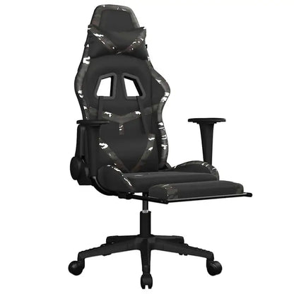 Gaming Chair Massage Footrest Black & Camouflage 67X64X116-127 cm in Imitation Leather, 360° Adjustable Reclining Seat Load Capacity 110 kg