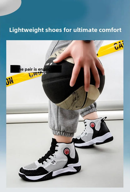 Large Size High-Top Sports Shoes Men's Casual Breathable Comfortable Thick-Soled Basketball and Running Shoes