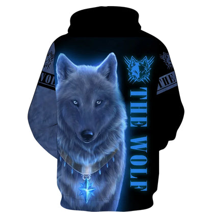 Sweat à capuz com fecho e estampado 3D de lobo, estilo streetwear, para homem/mulher, casaco com capuz unissexo casual hip-hop
