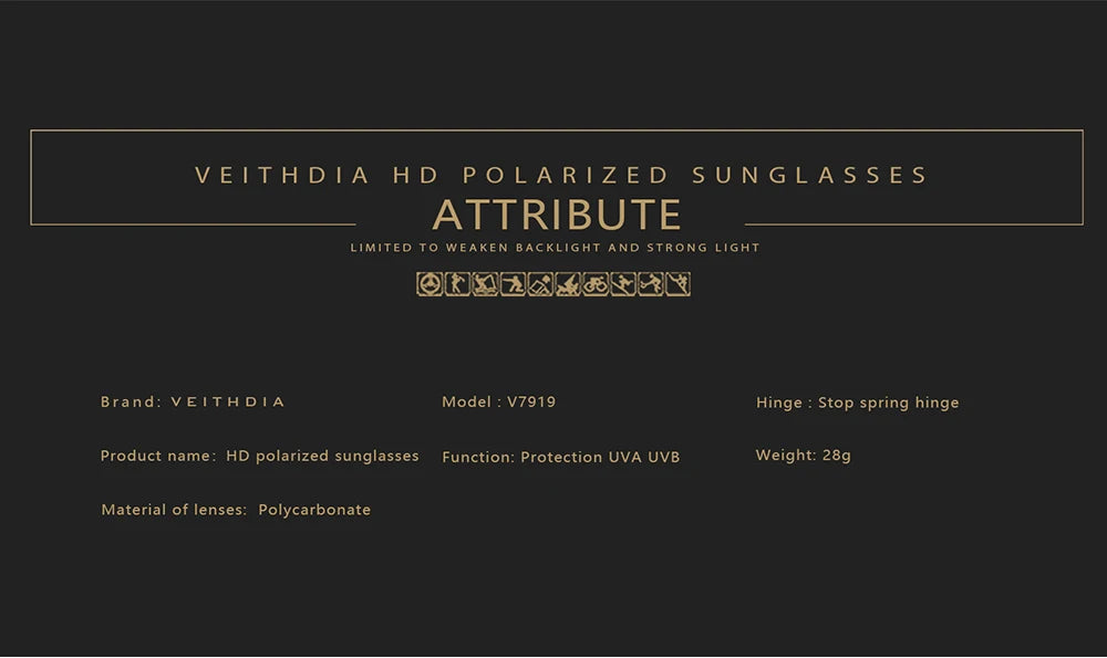 VEITHDIA Polarized UV400 Sunglasses Fashion Photochromic Gradient Mirror Lens Sports Driving Eyeglasses for Men And Women X7919