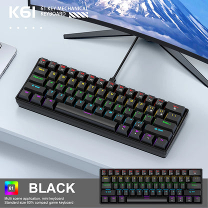 APAYADO K61 60% Μίνι Ενσύρματο Μηχανικό Πληκτρολόγιο Gaming Phantom RGB, 61 Πλήκτρα, Κόκκινοι/Μπλε Διακόπτες, Εργονομικό, Φορητό για PC/Laptop
