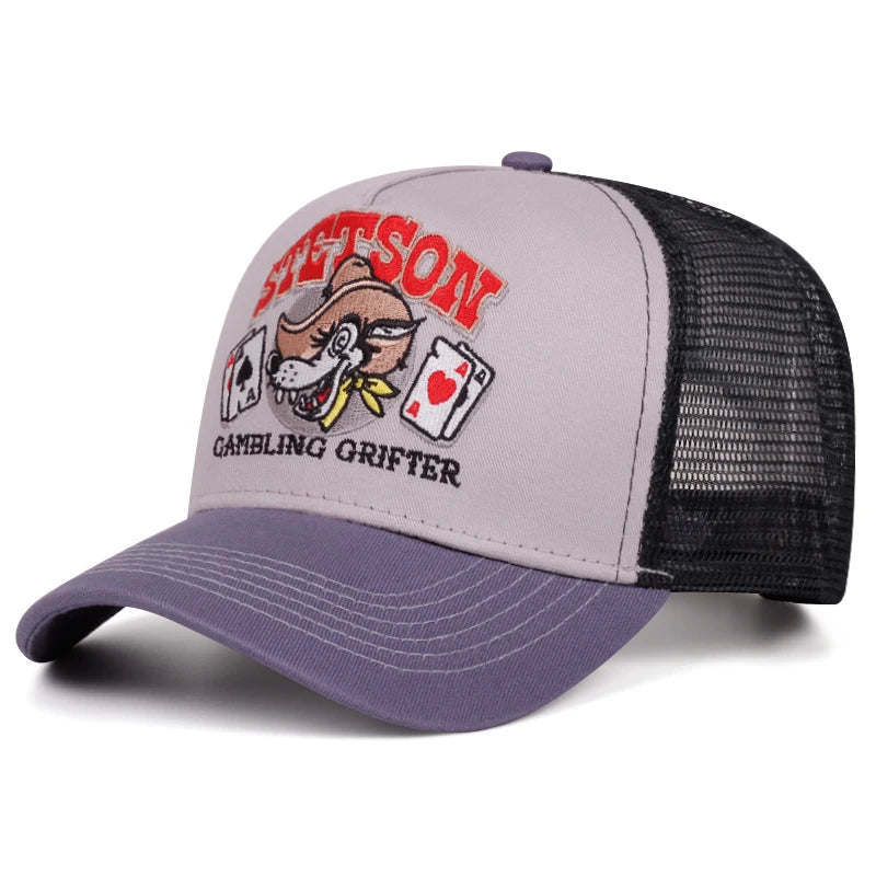 2025 Personalized New Breathable Mesh Hat STETSON Wolf Head Poker Truck Hat Outdoor Sports Sunshade Hat Street HipHop Hat Unisex