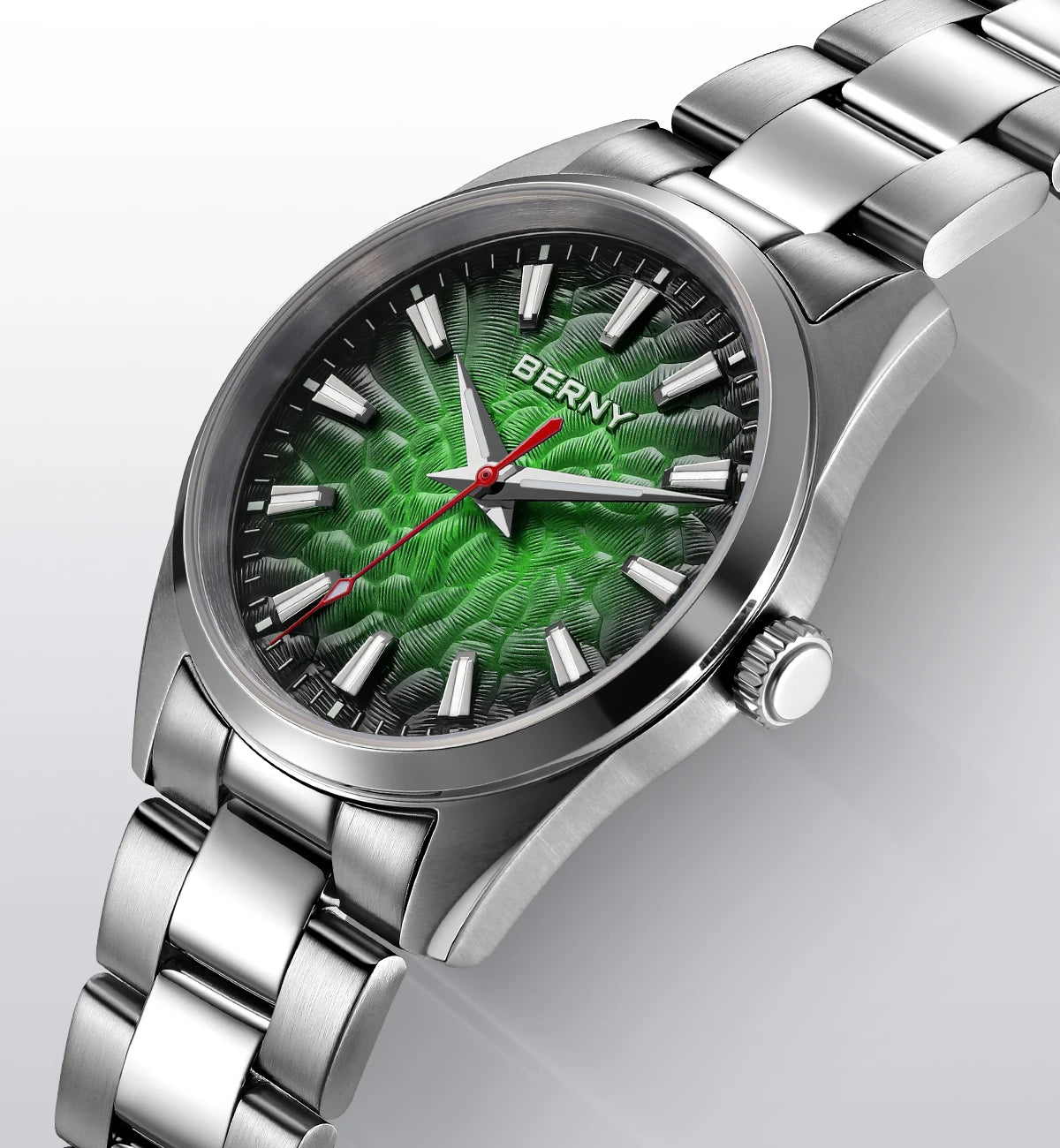 BERNY Herrenuhr – Quarzuhr, Saphirglas, leuchtende Zeiger, wasserdicht bis 10 ATM, komplett aus Edelstahl – Eleganter und lässiger Stil, ideal für den Alltag oder berufliche Anlässe