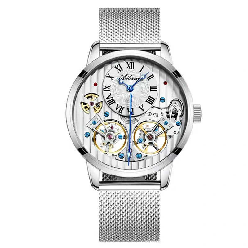 AILANG Top Brand Luxury Watch Men Automatic Luminous Black Clock Men Double Tourbillon Waterproof Mechanical Watch Relogio