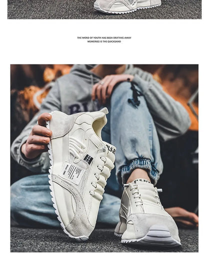 Men's Casual Sports Four Seasons Moccasins Trendy Designer Personality Lace-Up Leather Sneakers Comfortable Breathable