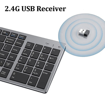 Dual-Mode Wireless Keyboard Bluetooth 5.0 & 2.4G Rechargeable Keyboard, 102 Keys Multi-Device Wireless Keyboard for MacBook, Laptop, Tablet & PC