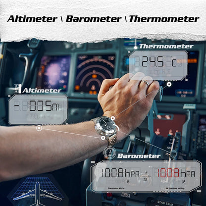 NORTH EDGE digitale Sportuhr für Herren, luxuriöse Business-Uhr für Herren, wasserdicht bis 50M, mit Höhenmesser, Barometer, Kompass und Leuchtanzeige