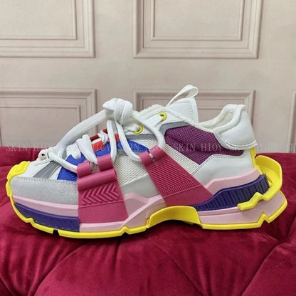 2026 Fashion Women Sneakers Size 35-46 High Quality Platform Sneakers Men Casual Shoes Sports Running Shoes Lace-Up Patchwork