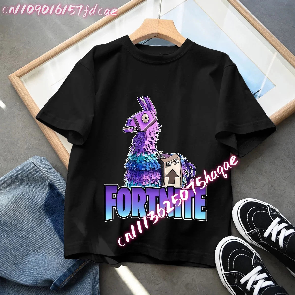 T-shirt preta em algodão para criança Fortnites Fortress Night, manga curta, estilo cartoon, para menino e menina, roupa de verão kawaii, top para oferta