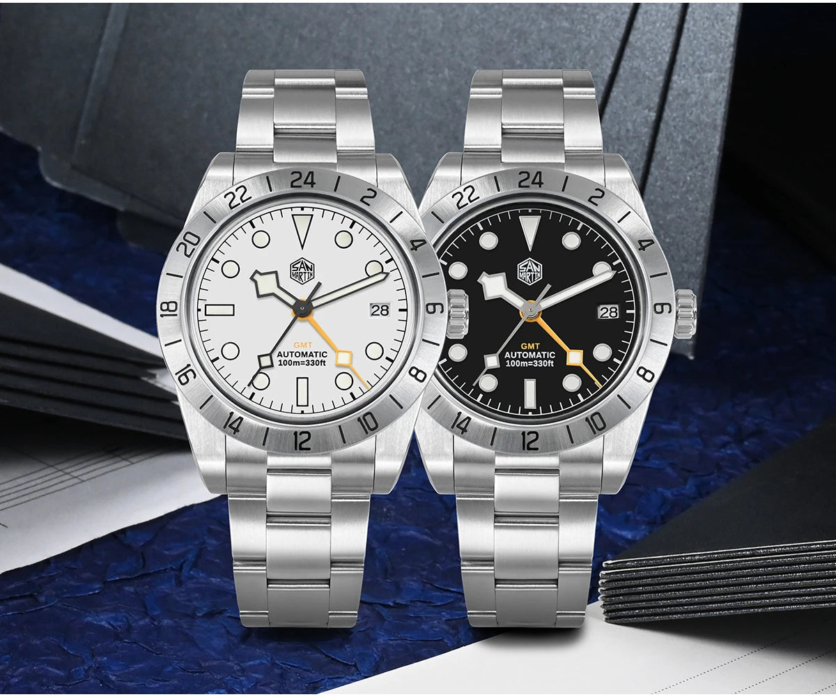 San Martin Neue 39mm NH34 BB GMT Automatikuhr, mechanische Sportuhr, Saphirglas, Leuchtanzeige, wasserdicht bis 100m, für Herren, Relogio SN0054